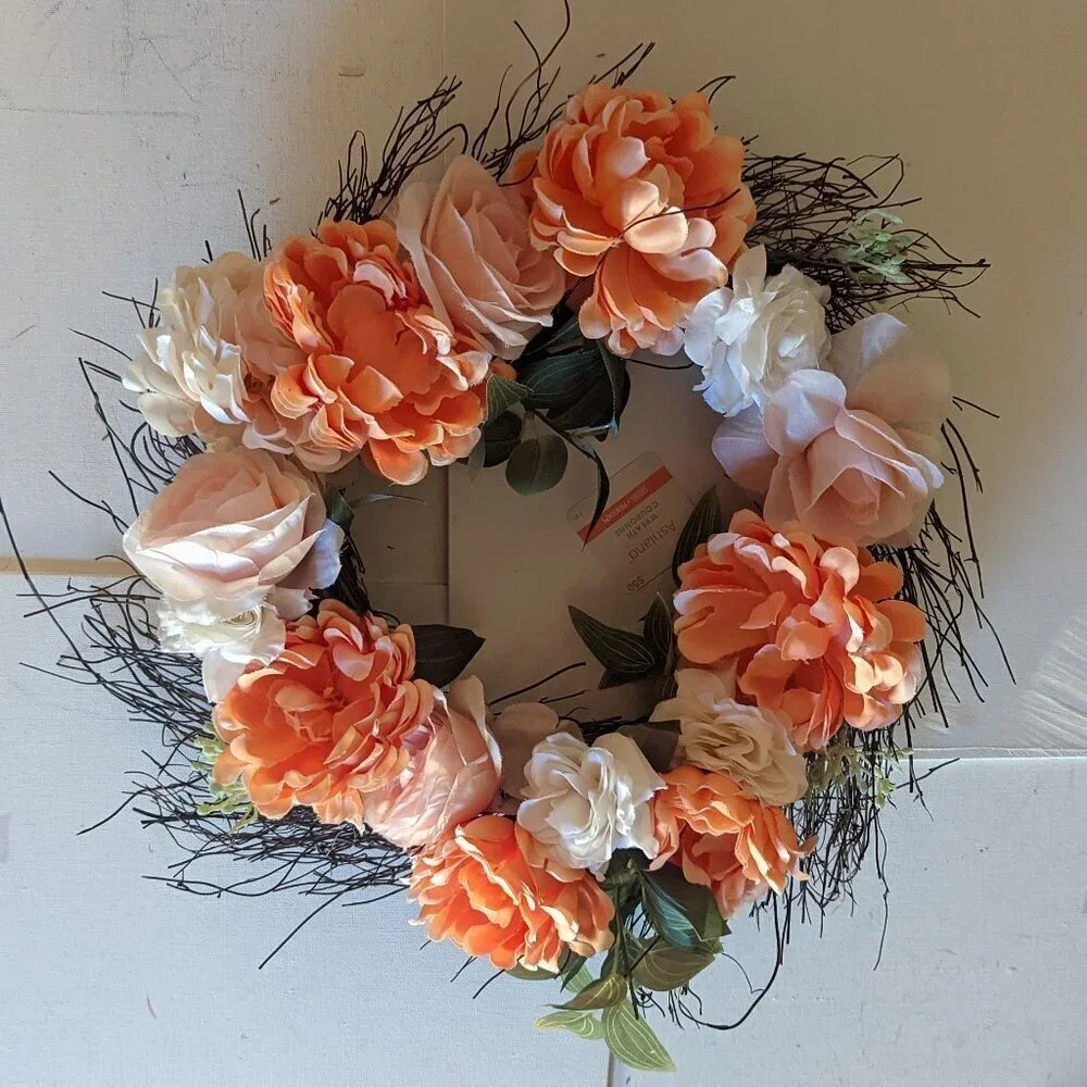 NWT $50 Rustic Floral Wreath Farmhouse Pastel Summer Home Wall Decor Ashland NEW